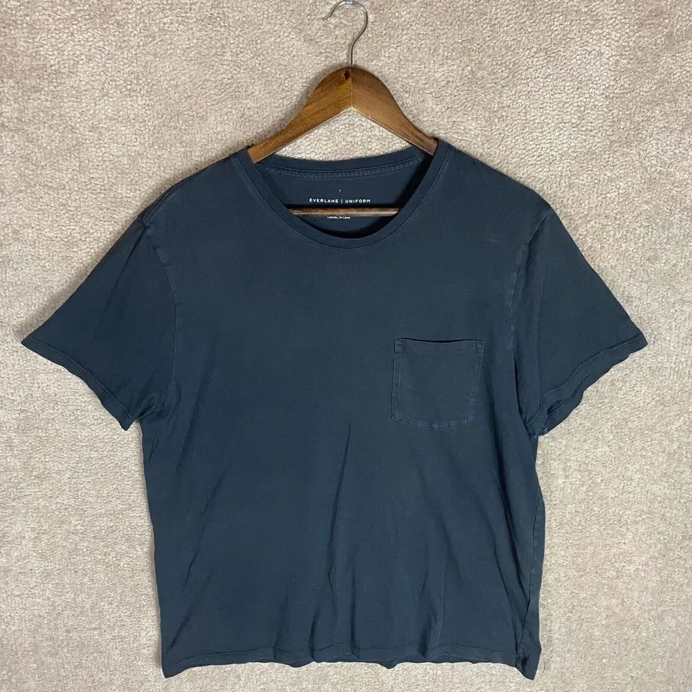 Everlane T-Shirt Mens Size Large Black Uniform Organic Cotton Crew Short Sleeve - Picture 2 of 9